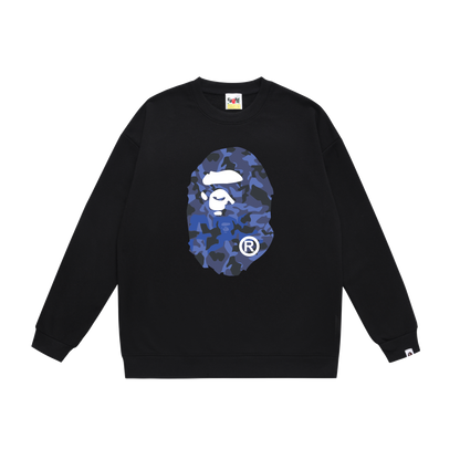A Bathing Ape Blue Ape Head Print Hoodie Black