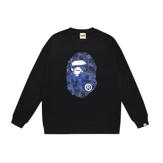 A Bathing Ape Blue Ape Head Print Hoodie Black