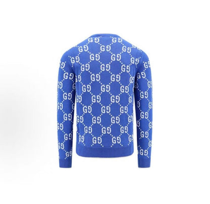 GUCCI Ancient Grecian SS24 Logo Pattern Round-neck Pullover Long-sleeved Knit Shirt for Men Cobalt Blue