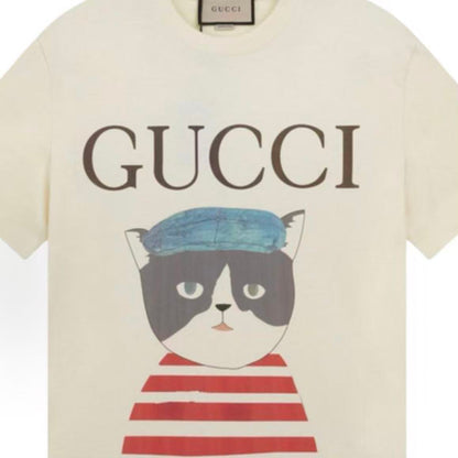 GUCCI Gucci Summer Hip-Hop Cat Retro Short-Sleeved Round-Neck T-Shirt - Men's and Women's style are the same