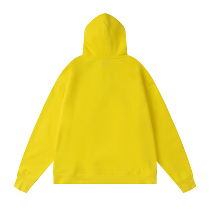 AMI  Solid Color Striped Drawstring Hoodie Yellow