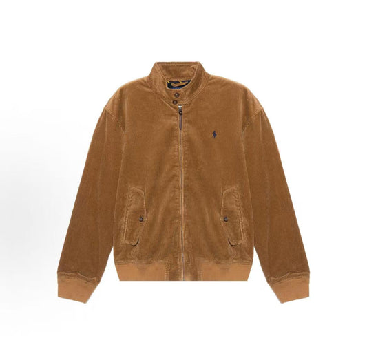 Ralph Lauren FW22 Solid-color Logo Embroidered Cotton Corduroy Long-Sleeve Jacket Coat for Men, Brown