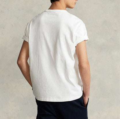 Ralph Lauren Solid-color Logo Small Spikes Embroidered Round-neck Short-sleeved T-shirt for Men - White