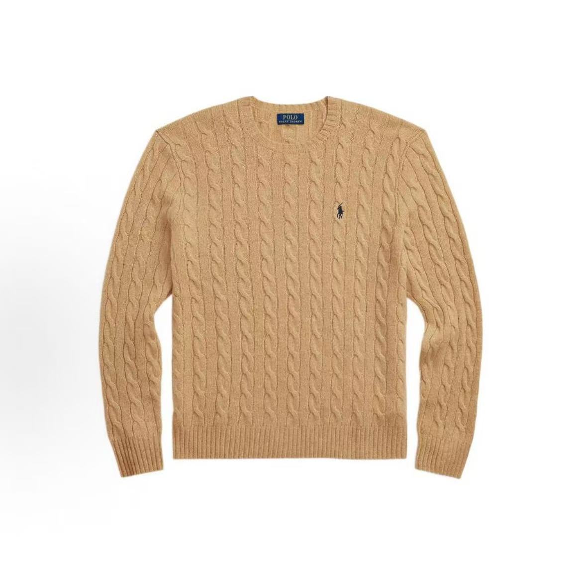 Ralph Lauren FW22 Solid Twisted Knitted Sweater for Men in Brown