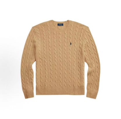 Ralph Lauren FW22 Solid Twisted Knitted Sweater for Men in Brown