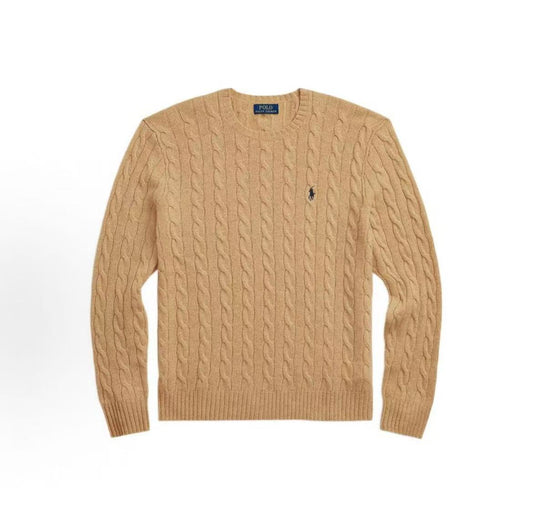 Ralph Lauren FW22 Solid Twisted Knitted Sweater for Men in Brown