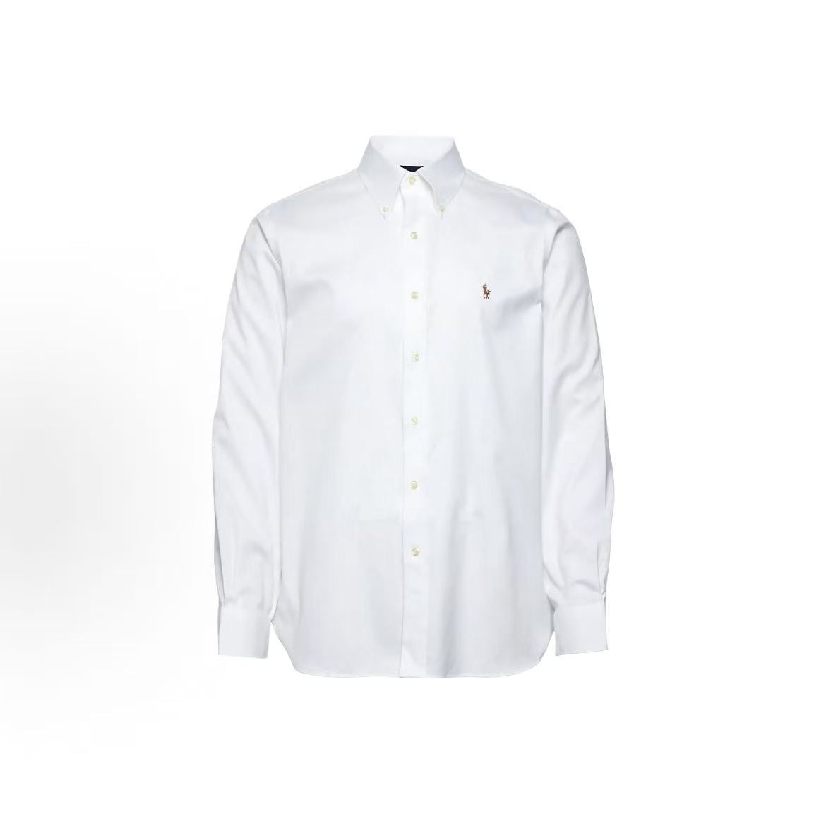 Ralph Lauren Solid-color Logo Patched Collar Button-Up Loose-Fitting Long-Sleeved Shirt Classic Style Men's White