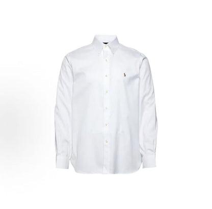 Ralph Lauren Solid-color Logo Patched Collar Button-Up Loose-Fitting Long-Sleeved Shirt Classic Style Men's White