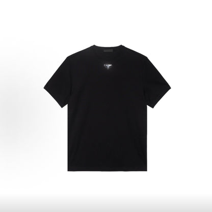 PRADA Prada Fall/Winter 2022 Solid-color Micro-logo Round-neck Cotton Hooded Short-sleeved T-shirt for Men - Black