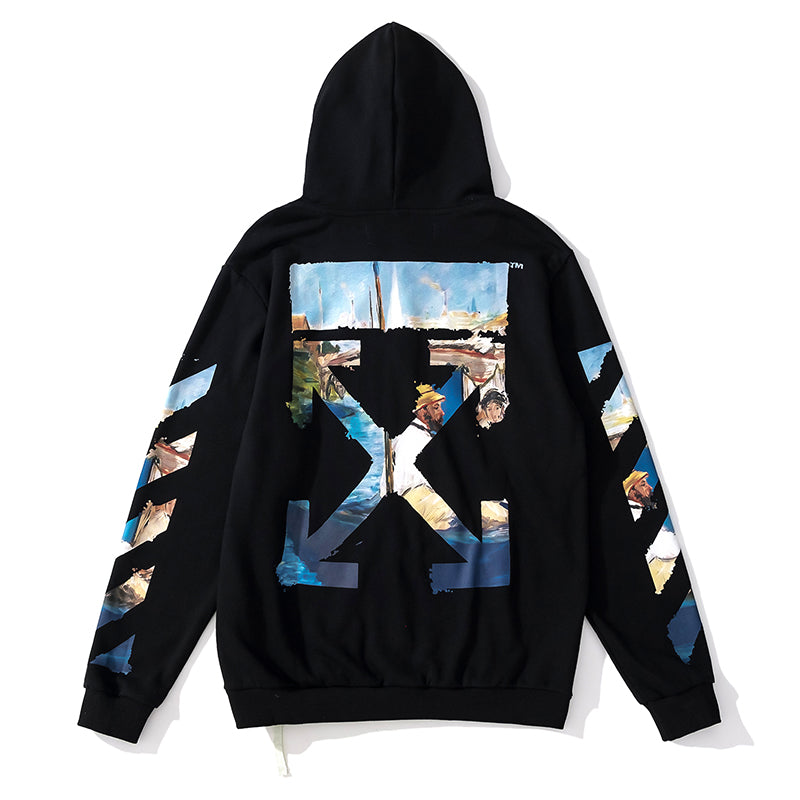 Off-White oil painting arrow zipper hooded cardigan sweatshirt black