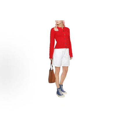 Ralph Lauren FW22 Solid Color Single-Button Long-Sleeved Round-neck Sweater in Wool - Sweater - Women's - Red