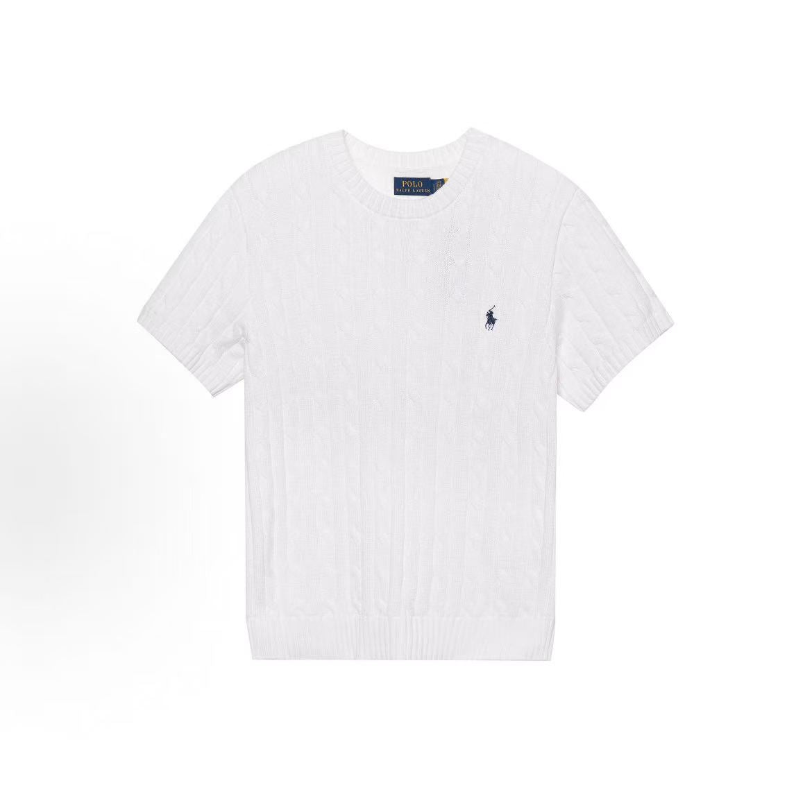Ralph Lauren SS23 Solid-color Logo Embroidered Knit Top - Standard Fit - Women's - White