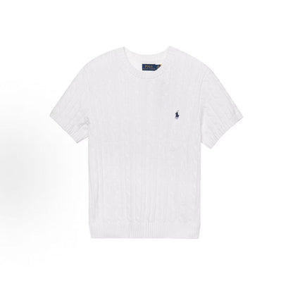 Ralph Lauren SS23 Solid-color Logo Embroidered Knit Top - Standard Fit - Women's - White