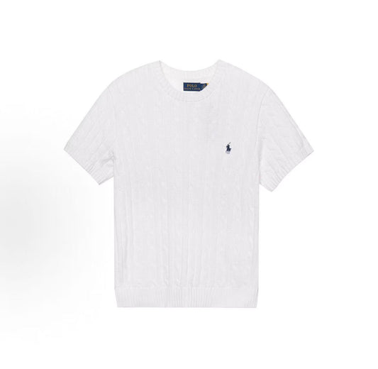 Ralph Lauren SS23 Solid-color Logo Embroidered Knit Top - Standard Fit - Women's - White