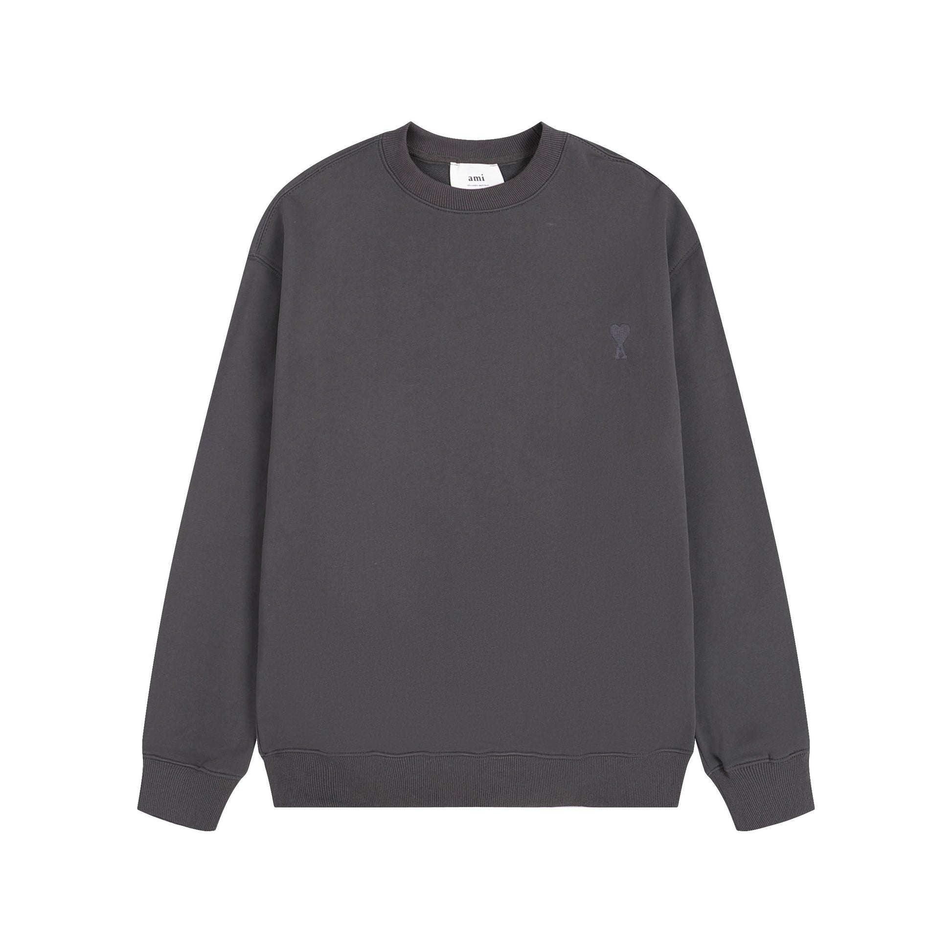 AMI Solid Color Crew Neck Hoodie Grey