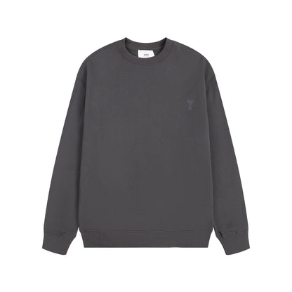 AMI Solid Color Crew Neck Hoodie Grey