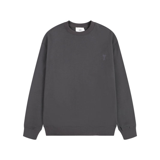 AMI Solid Color Crew Neck Hoodie Grey