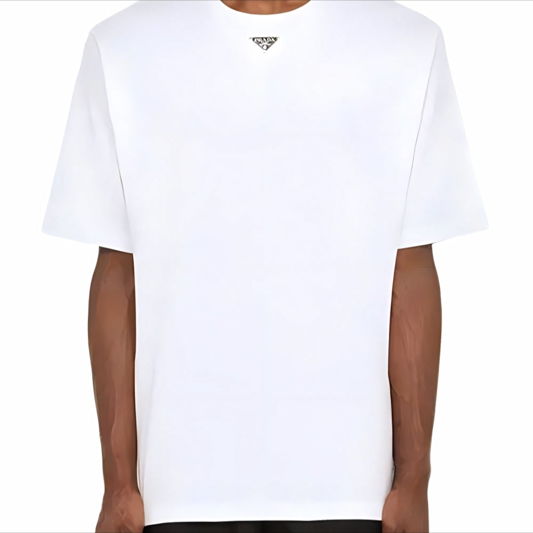 PRADA - Round-neck straight-cut logo-fit short-sleeved T-shirt for men - White