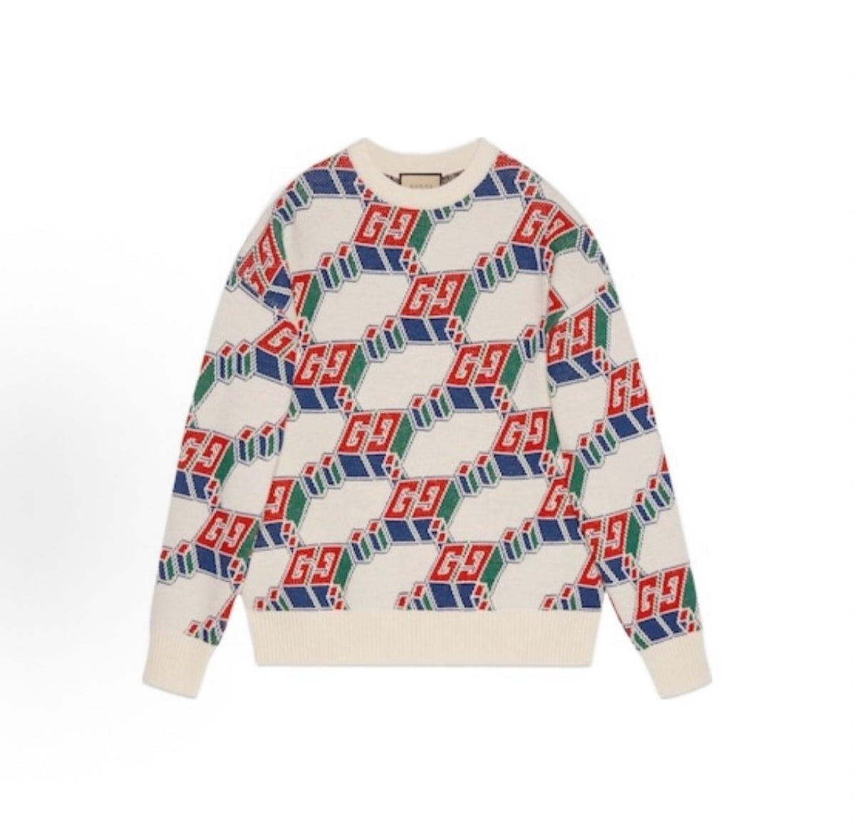 GUCCI - Geometric Letter Print Round-neck Casual Sweater for Men - White