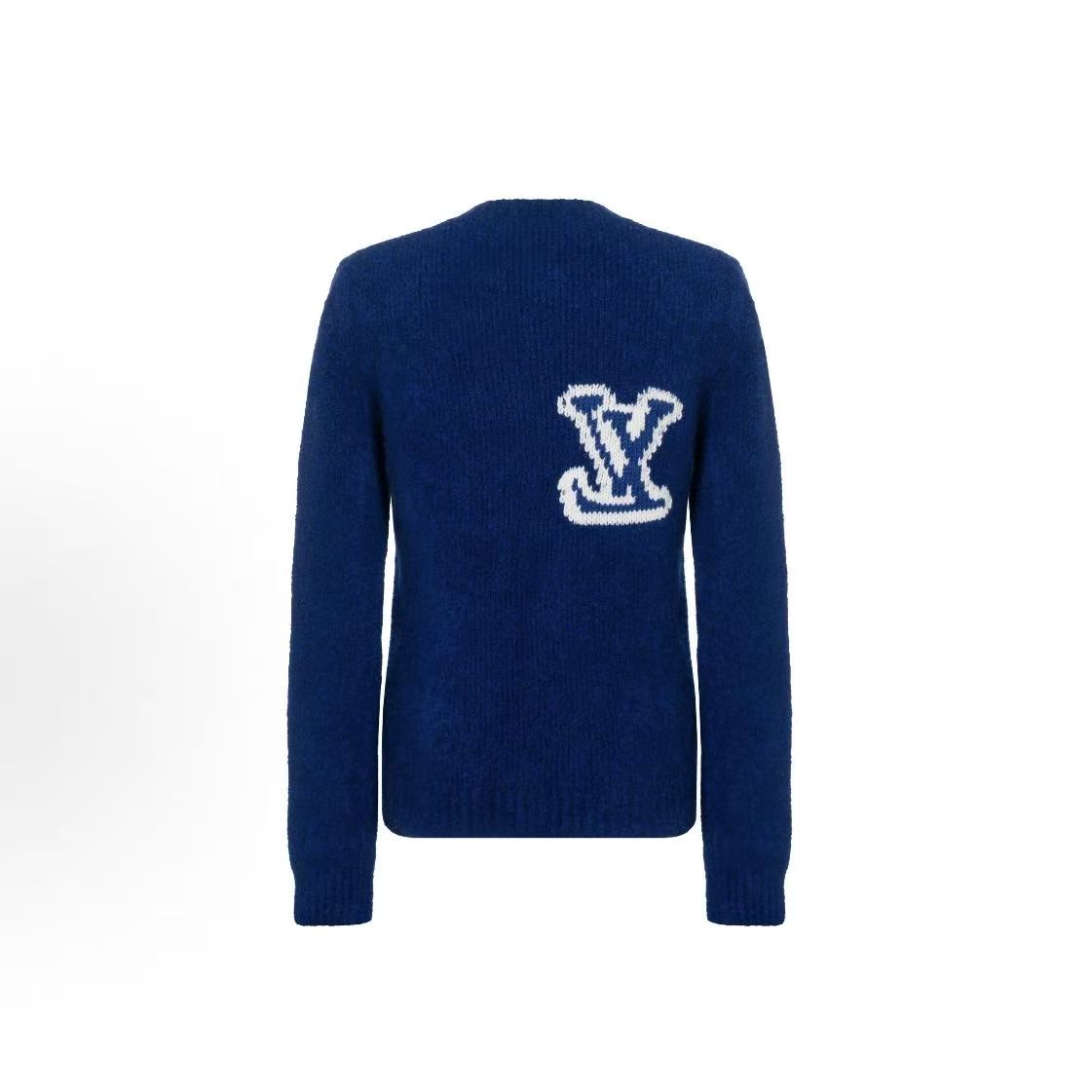 LOUIS VUITTON Classic Embroidered Round-neck Wool Sweater - Men's Style - Blue