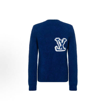 LOUIS VUITTON Classic Embroidered Round-neck Wool Sweater - Men's Style - Blue