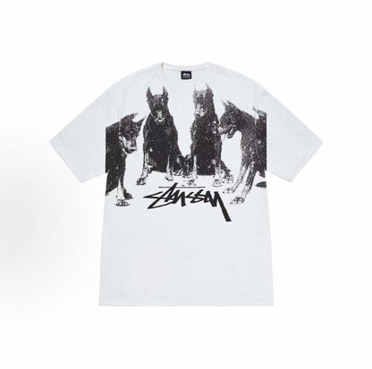 Stussy SS24 Front Chest Doberman Print Pattern Short-Sleeved American Retro T-Shirt (For Both Men and Women)