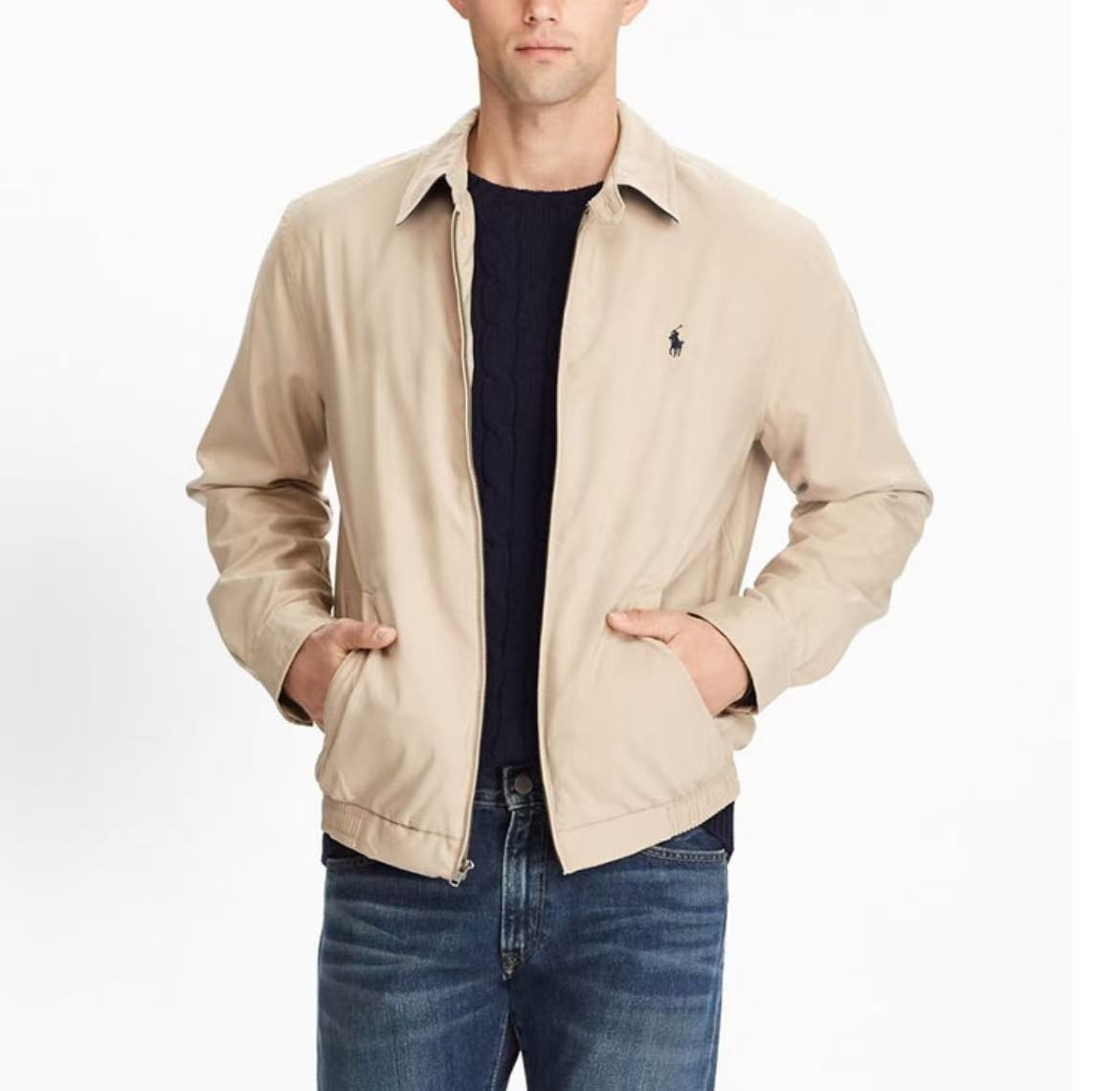 Ralph Lauren Double Swing Structure Petite Spurs Embroidery Solid Peach Fleece Pointed Collar Buttoned Back Hem Long Sleeve Fully Zippered Stretchable Front Skirt Jacket Coat - Standard Fit - Men's - Army Green