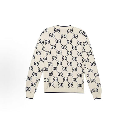 GUCCI 2022 Spring Collection Logo-Print Pullover Round-neck Long-sleeve Sweater for Men in White