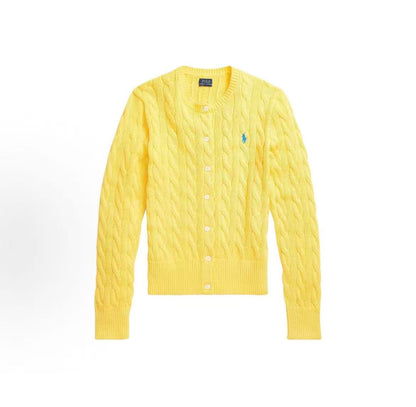 Ralph Lauren SS23 Solid-color Logo Embroidered Single-Button Round-neck Long-sleeved Sweater Standard Fit Women's Item Yellow