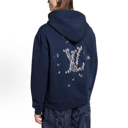 LOUIS VUITTON FW25 Autumn Early Men's Collection - Letter Print Hooded Pullover Long Sleeve Shirt - Men's Style - Navy Blue