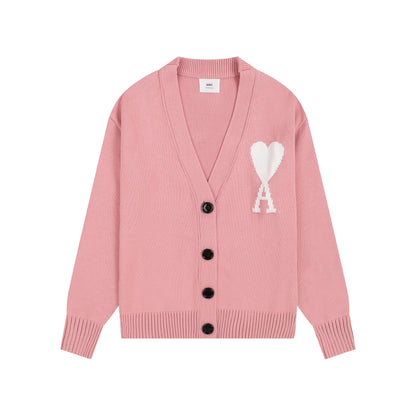 AMI Big Logo V-neck Button Sweater Pink