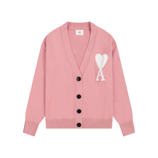 AMI Big Logo V-neck Button Sweater Pink