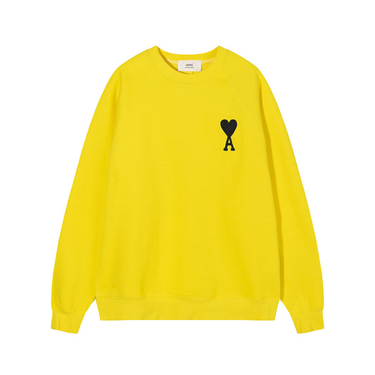 AMI Black Logo Crewneck Hoodie Yellow
