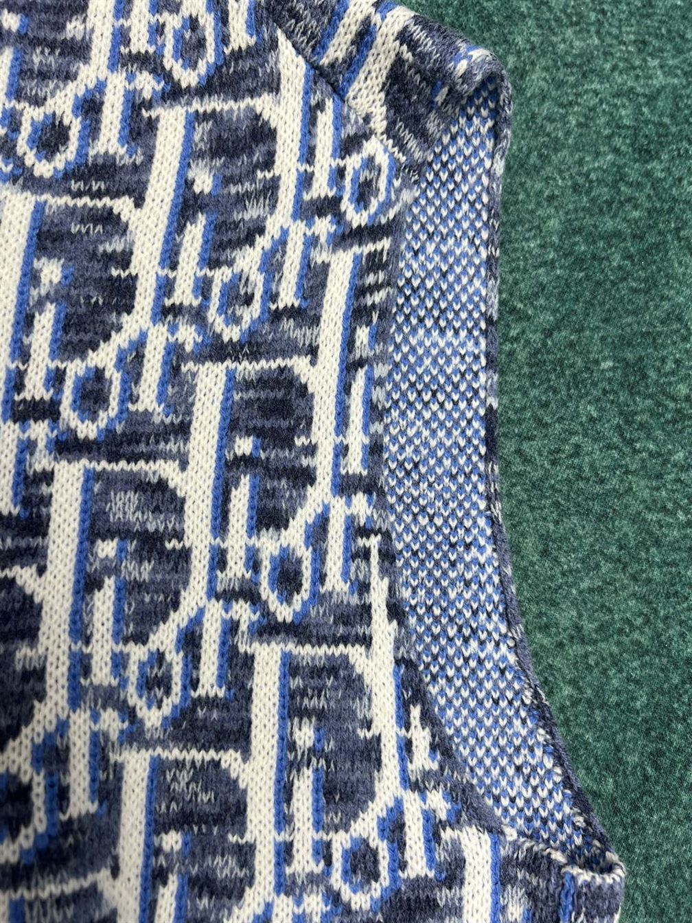 DIOR OBLIQUE SLEEVELESS SWEATER BLUE WOOL JACQUARD – DOS021