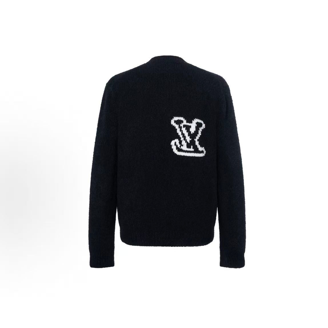 LOUIS VUITTON FW23 Logo embroidered casual round-neck sweater for men in black