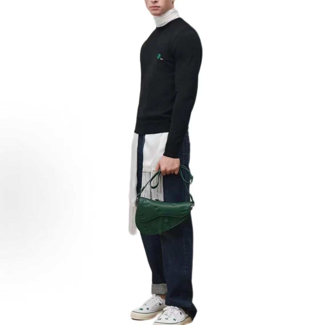 DIOR (Dior) SS26 Summer Collection - Solid Green Embroidered Long-Sleeved Sweater for Men