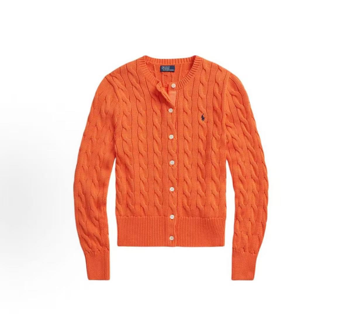 Ralph Lauren SS24 Little Horse Embroidered Logo Pattern Twisted Knot Ribbed Roundneck Single-Button Cotton Blouse with Long Sleeves Knitted Shirt Standard Fit Women's Style