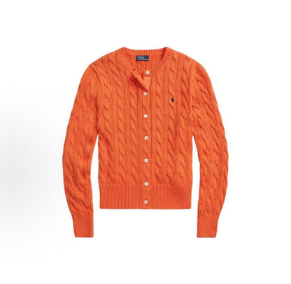 Ralph Lauren SS24 Little Horse Embroidered Logo Pattern Twisted Knot Ribbed Roundneck Single-Button Cotton Blouse with Long Sleeves Knitted Shirt Standard Fit Women's Style