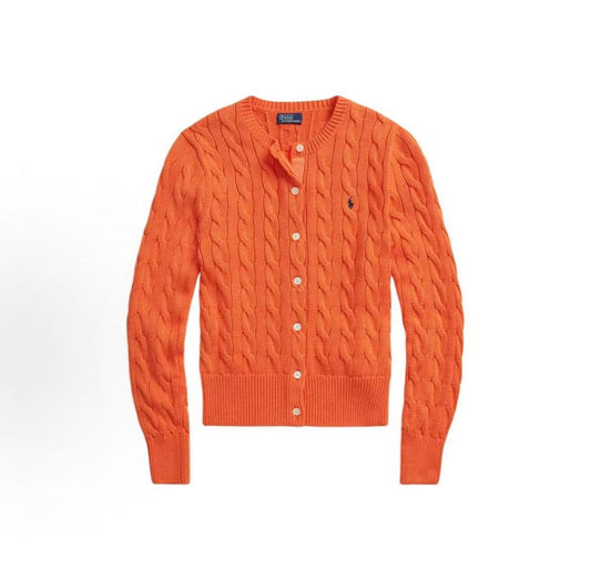 Ralph Lauren SS24 Little Horse Embroidered Logo Pattern Twisted Knot Ribbed Roundneck Single-Button Cotton Blouse with Long Sleeves Knitted Shirt Standard Fit Women's Style