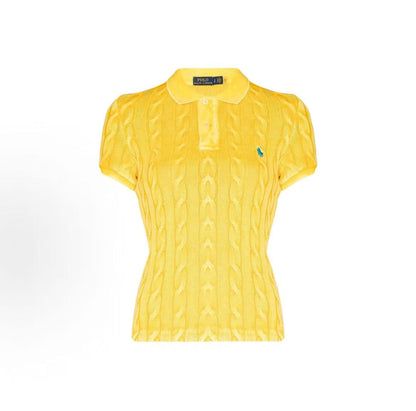 Ralph Lauren SS22 Coarse Twine Knit Short-Sleeved Polo Shirt - Women's - Yellow