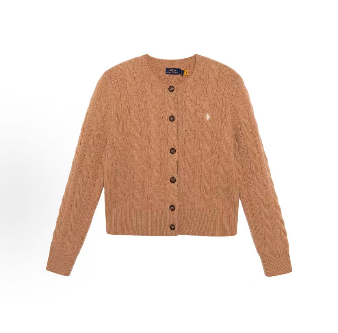 Ralph Lauren FW21 Coarse Twine Pattern Wool Sweater Knitted Blazer Coat Sweater Women's Brown