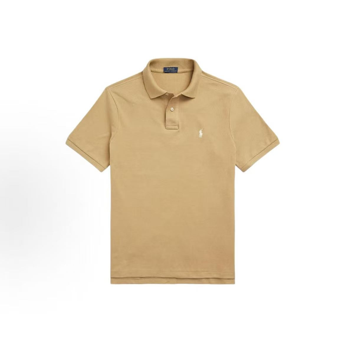 Ralph Lauren SS24 Solid-color Logo Mini-Pins Embroidered Cotton Pullover Short-Sleeve Polo Shirt - Classic Edition - Men's - Brown