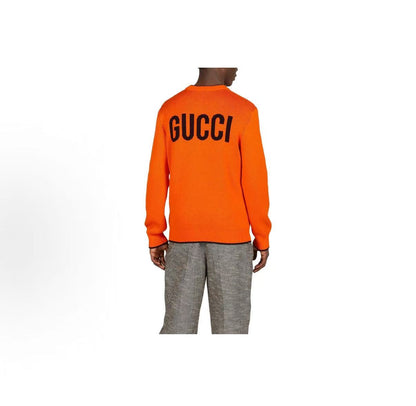 GUCCI / Gucci Round-neck pullover with alphanumeric pattern print, long-sleeved sweater for men, orange color