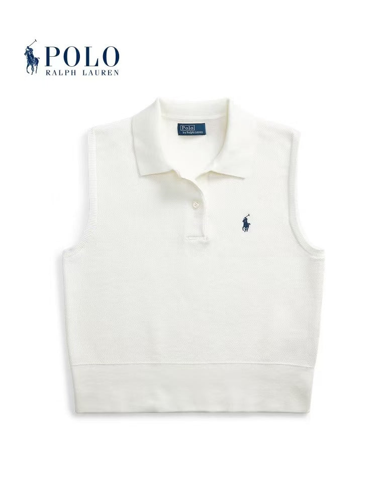 Ralph Lauren SS25 Short-Sleeved Knitted Sleeveless Polo Shirt - Women's - White