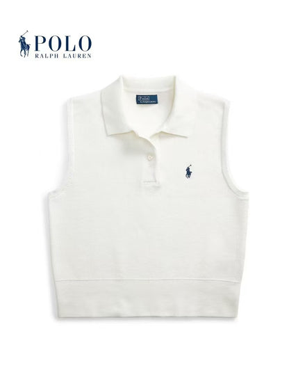 Ralph Lauren SS25 Short-Sleeved Knitted Sleeveless Polo Shirt - Women's - White