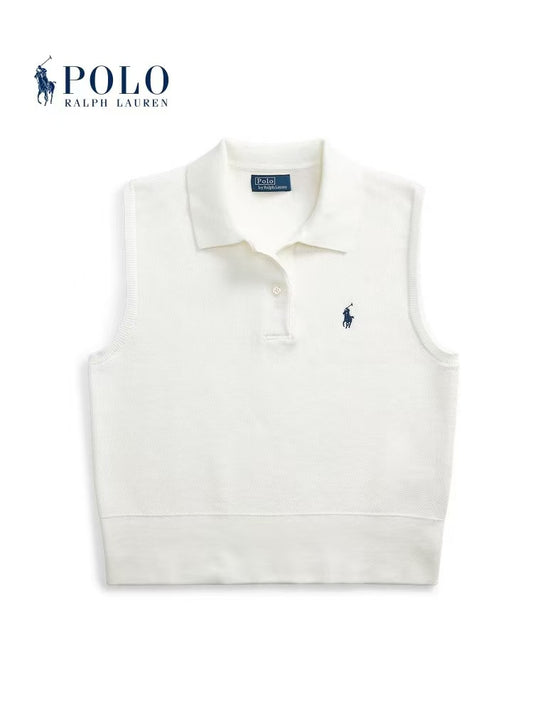 Ralph Lauren SS25 Short-Sleeved Knitted Sleeveless Polo Shirt - Women's - White