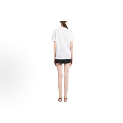 PRADA SS22 Logo pattern plain knit short-sleeved T-shirt for women, white color