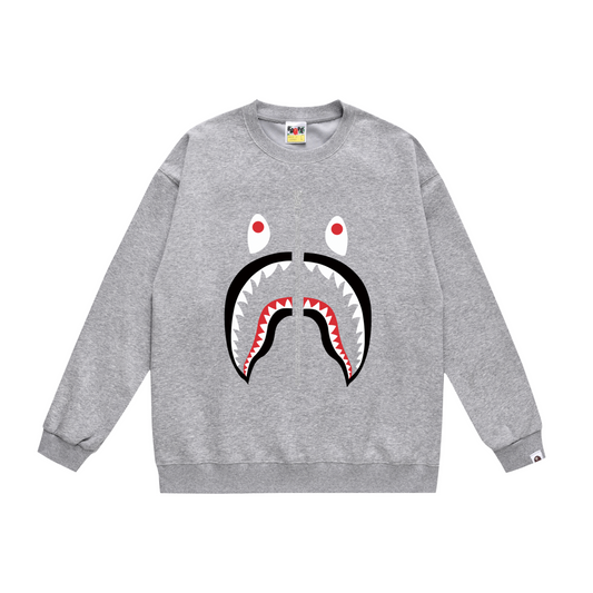 A Bathing Ape Shark Mouth Print Zipper Hoodie Grey