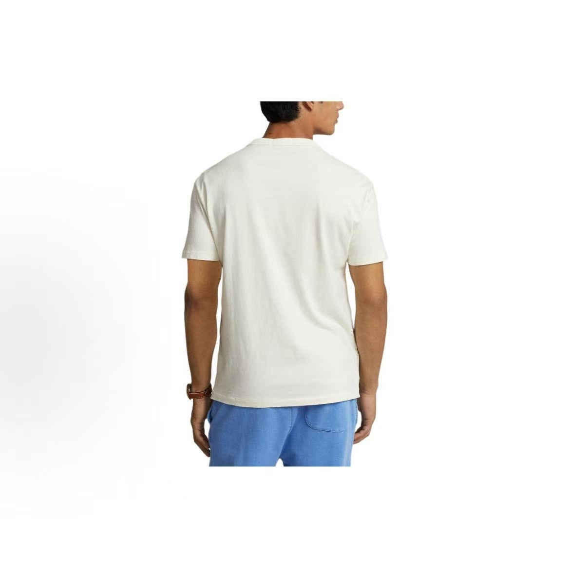 Ralph Lauren SS24 Solid-color Logo Embroidered Plain Knit Short-Sleeved T-Shirt for Men - Club Cream Color