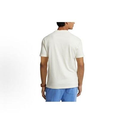 Ralph Lauren SS24 Solid-color Logo Embroidered Plain Knit Short-Sleeved T-Shirt for Men - Club Cream Color